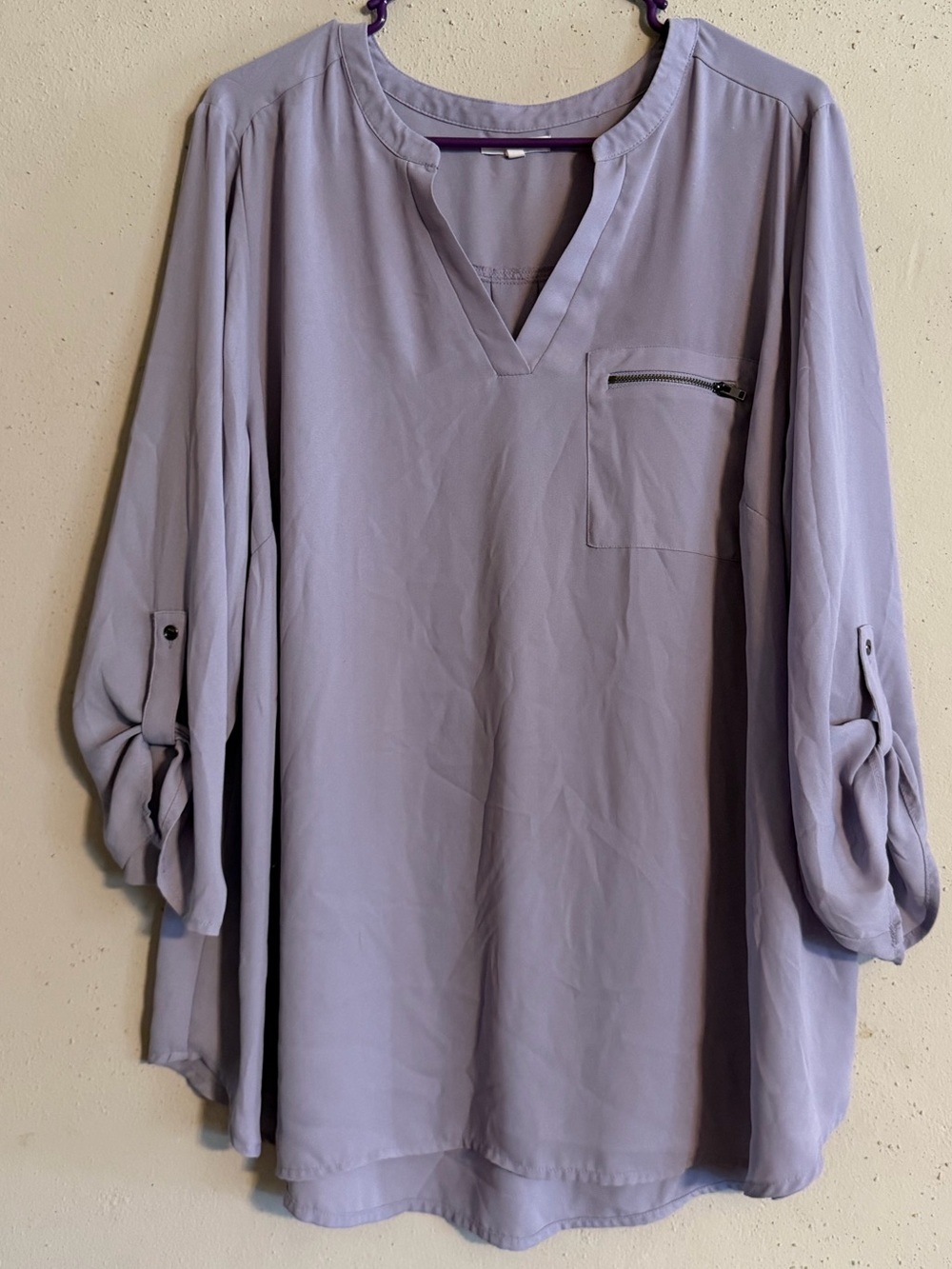 Size 2 : Maurices Lavender V-Neck Roll-Sleeve Tunic